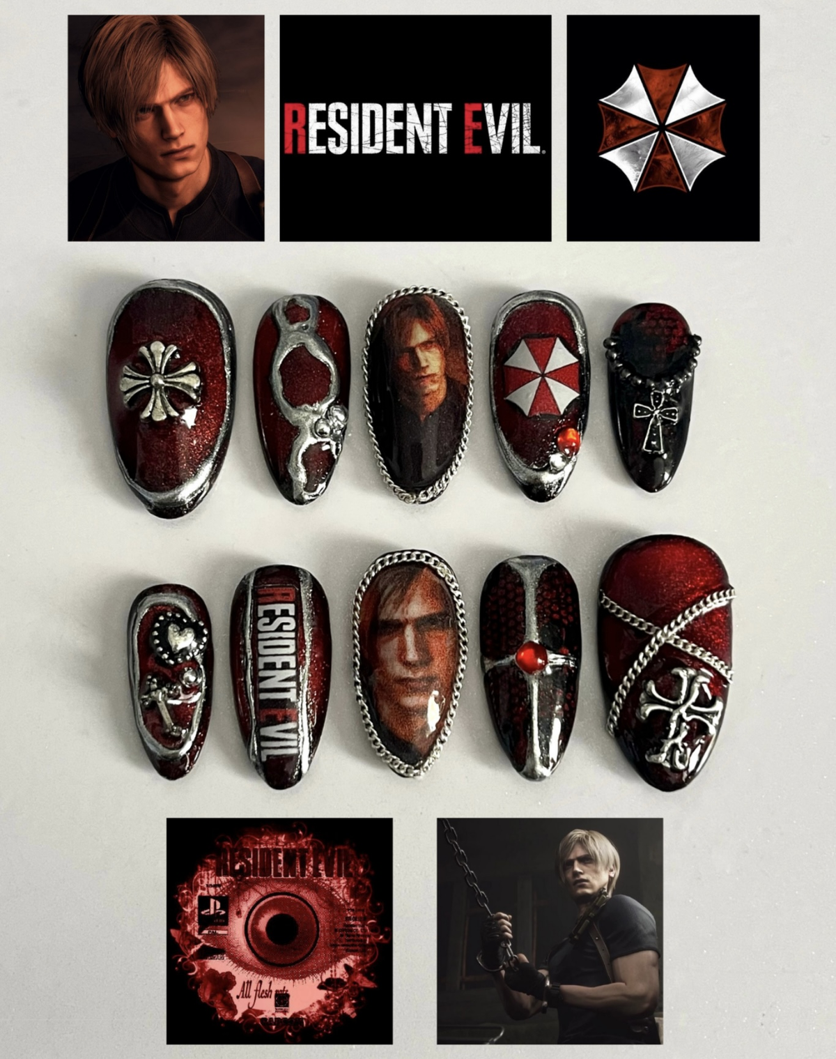 Resident Evil Leon Kennedy press-on nails