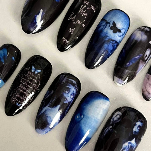 Corpse Bride press-on nails
