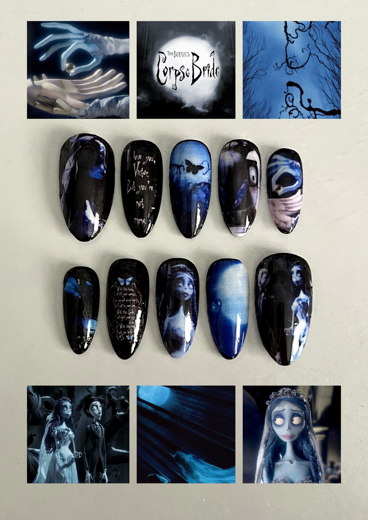 Corpse Bride press-on nails